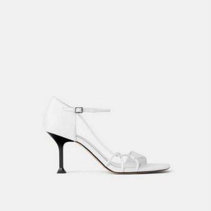 Zara White Leather with Heel Details Sandals